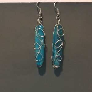 Hand Crafted Silver and Blue Artistic Earrings